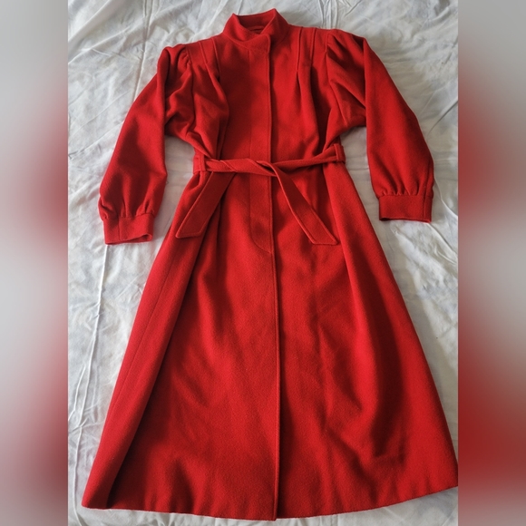 Herno luxury wool belted long jacket in vibrant red size Large - Picture 4 of 13